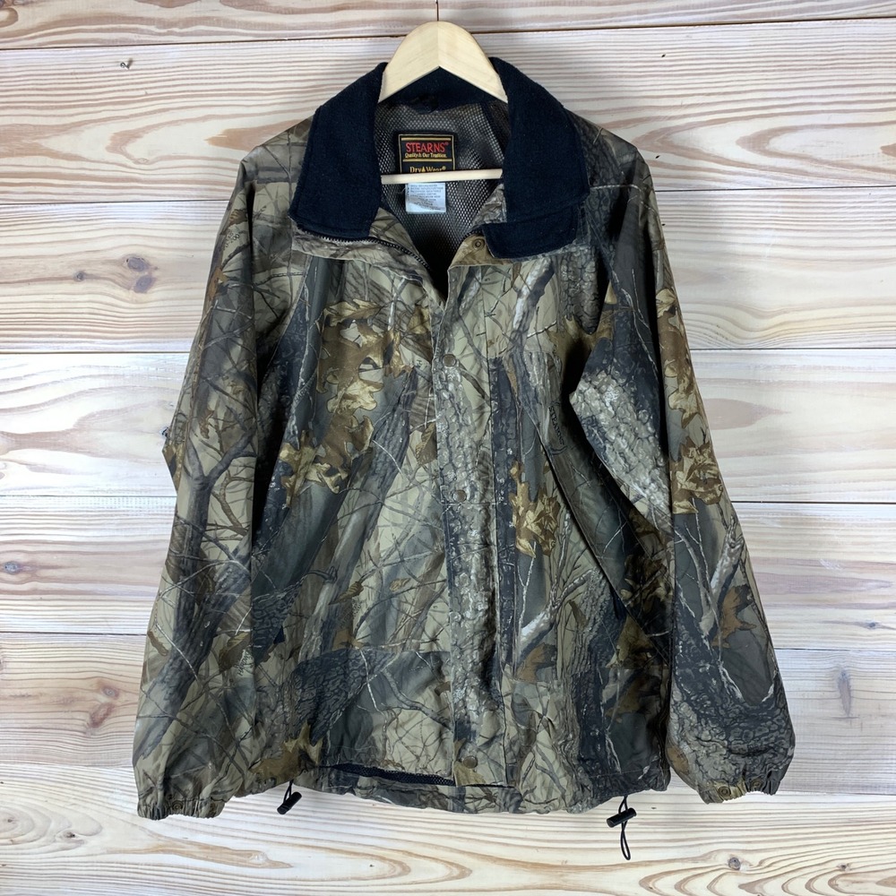 Stearns DryWear Jacket Mens Large Camo Realtree Hardwoods Waterproof Rain Shell